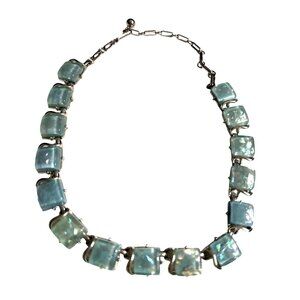 Vintage Coro Green Confetti Thermoset Choker Necklace Silver Tone Adjustable Cha